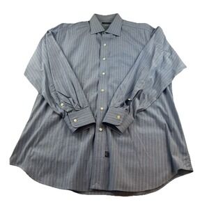 IKE BEHAR Button Up Blue With Yellow Striped Dress Shirt  Mens Size 16.5 -34